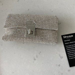 Dune London Embellished Clutch Bag; Evanders-Silver; Metallic; NWT